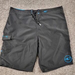 O'Neill Men's Black Blue Santa Cruz Boardshorts Cargo Pocket Swim Trunks Size 36
